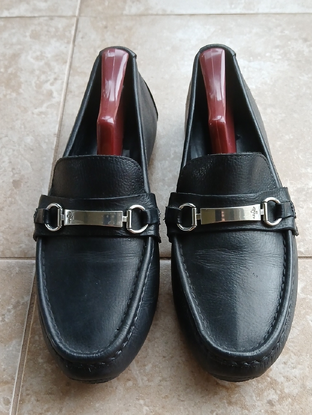 Cole Haan Black Leather Slip-On Loafers with Silver Bit